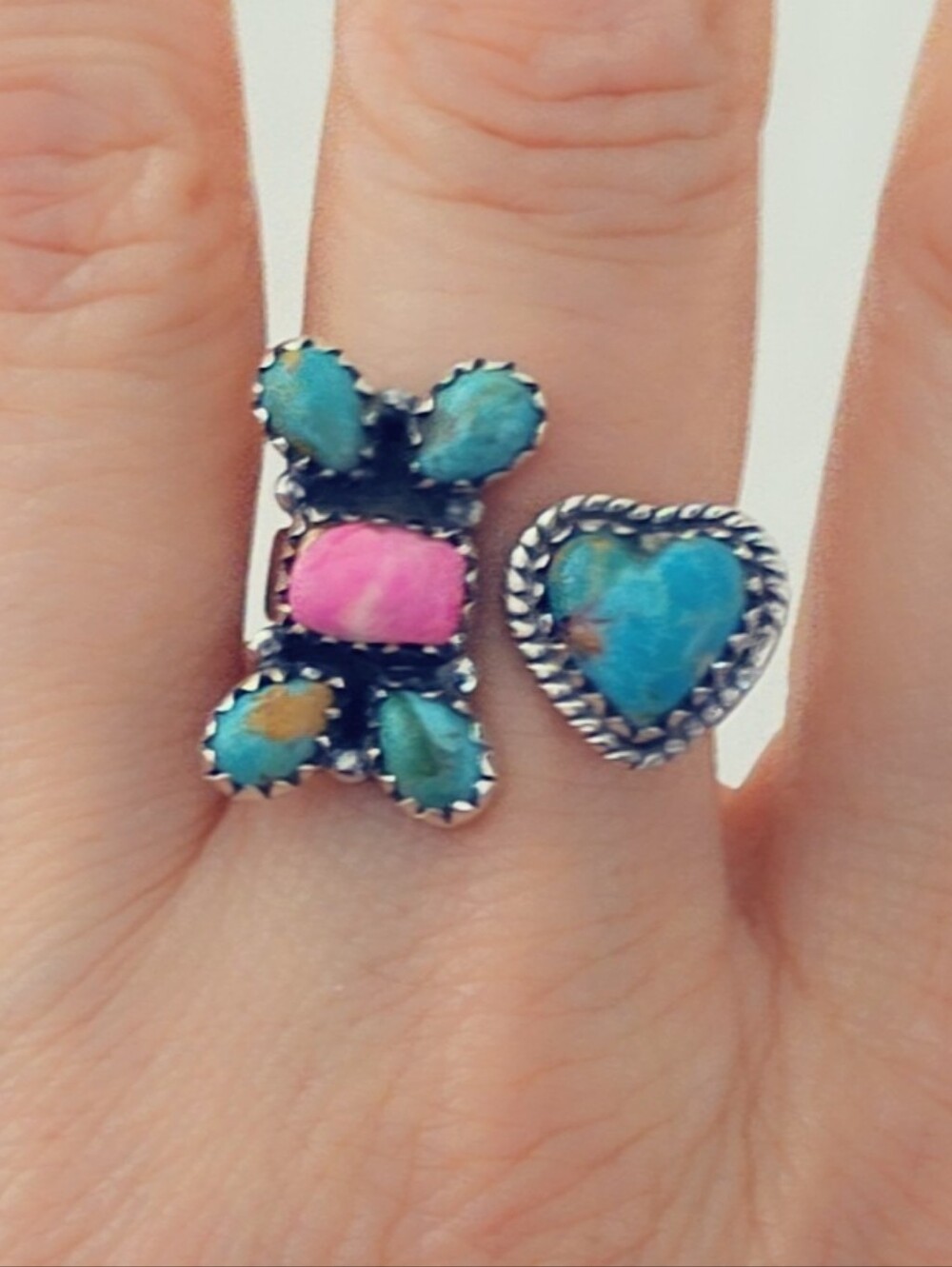 Bypass Turquoise 925 Sterling Silver Gemstone Ring